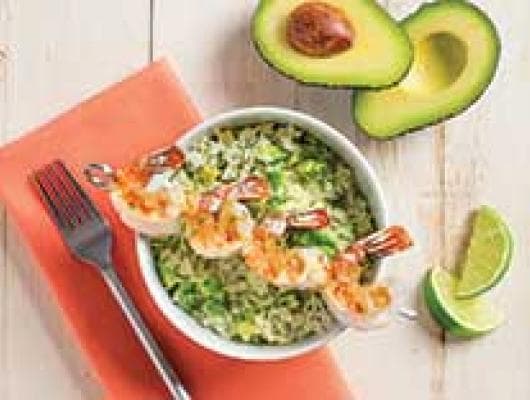 Avocado Lime Rice with Grilled Shrimp