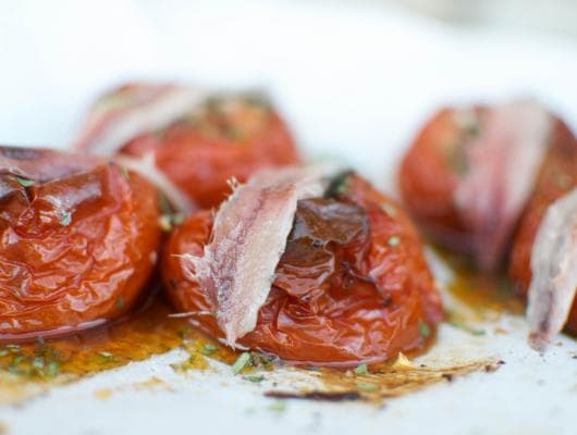 Savory Slow Roasted Tomatoes with Filet of Anchovy